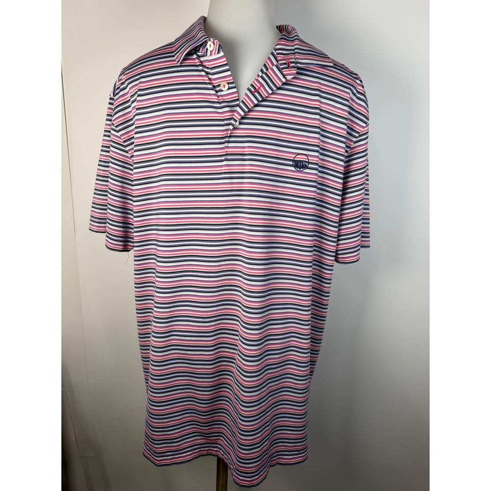 Peter Millar Mens Performance Polo Shirt Medium Pink Purple Striped Golf S/S